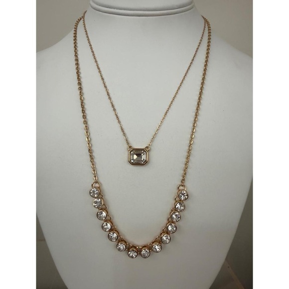 Jewelry - Chaps Gold Tone Necklace Rhinestone Layered Double Strand Design